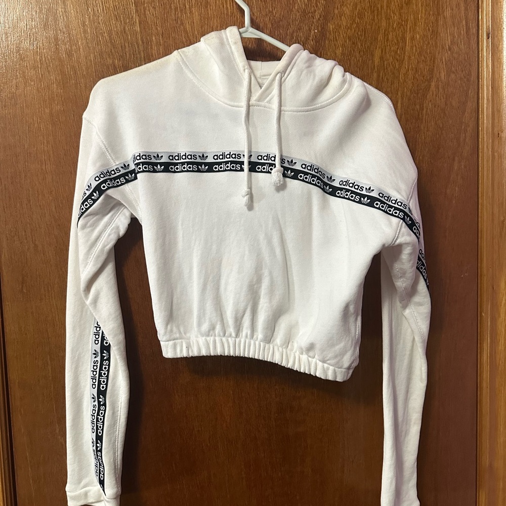 Adidas Women's White Cropped Hoodie